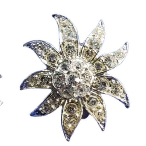 Vintage Sarah Coventry Sunburst Rhinestone Crystal Silver Tone Clip On Earrings - Picture 5 of 5